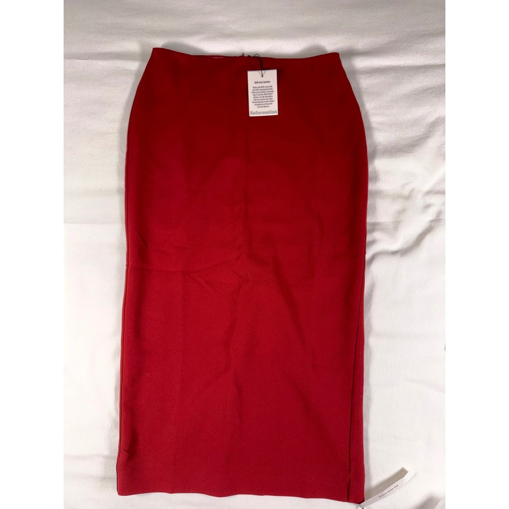 Reformation Jordan Low Waist Maxi Skirt Chianti Red Silk Alternative Size 6 NWT